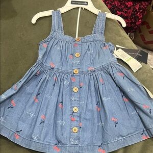 Tommy Hilfiger Denim Blue Kids Dress with Cherry Accents